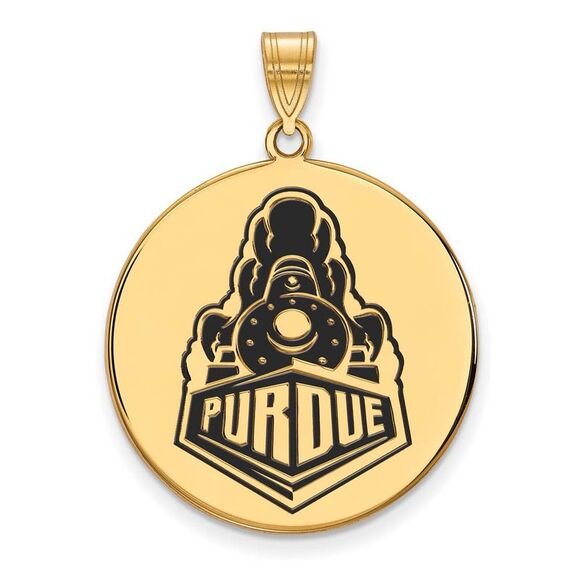14k Gold Plated Silver Purdue XL Enamel Logo Disc Pendant